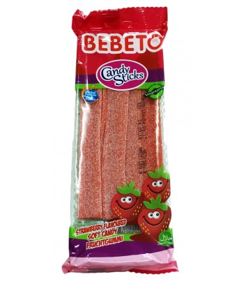 Photo Bonbons Candy Stiks Fraise – Végétarien – Fabriqué avec du Vrai Jus de Fruit – Bebeto – Halal – Sachet 180gr - Bebeto