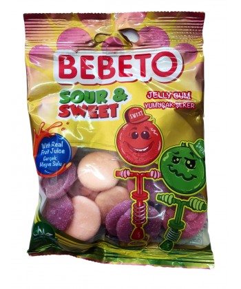 Photo Bonbons Sour & Sweet – Acide et Doux – Fabriqué avec du Vrai Jus de Fruit – Bebeto – Halal – Sachet 80gr - Bebeto