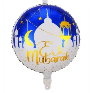 ballon eid mubarak en aluminium bleu